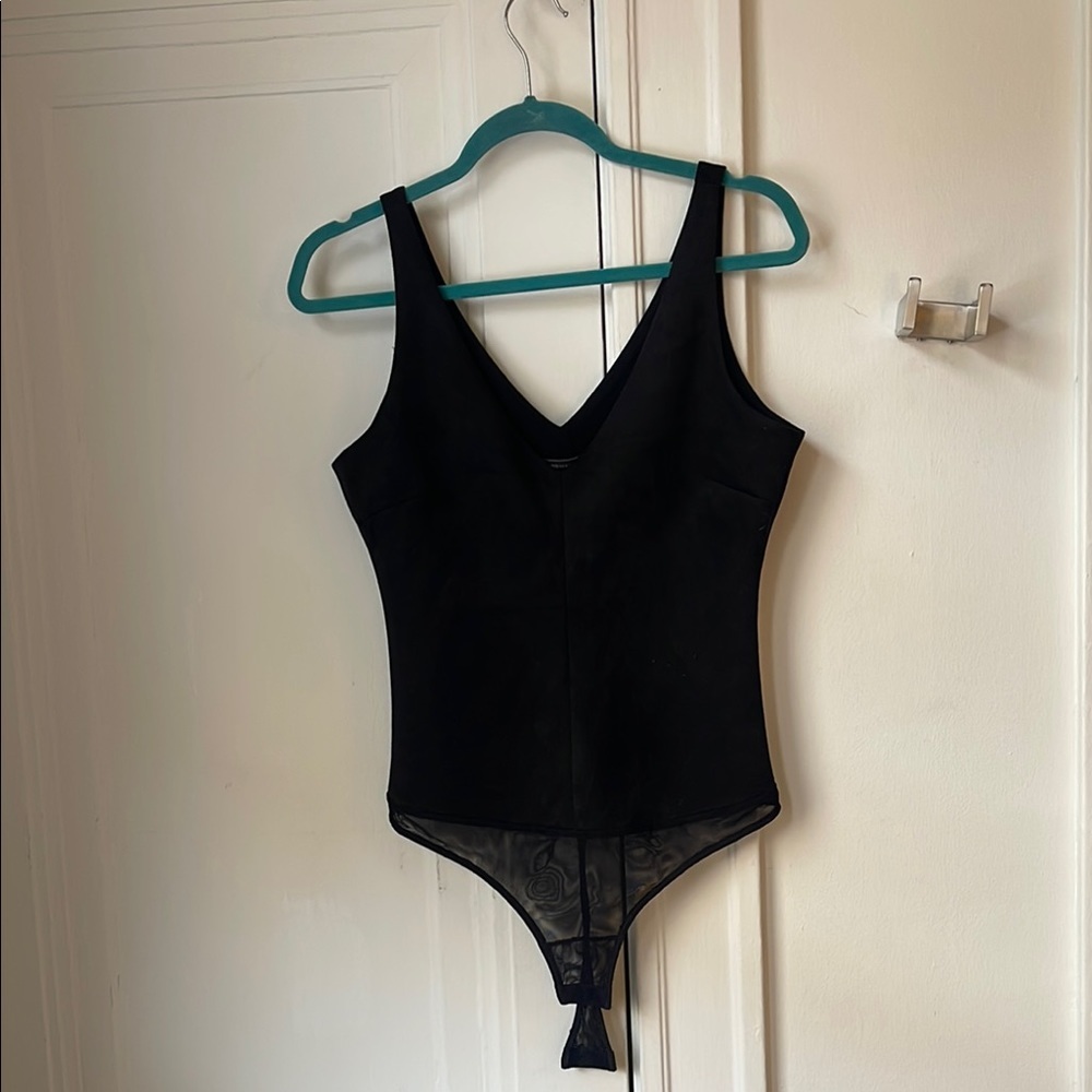 BCBG Black Sleeveless Tank Suede Bodysuit Small Black